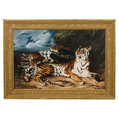 Victorian Hand-Painted Study of Tigers, Late 20th Century Artwork