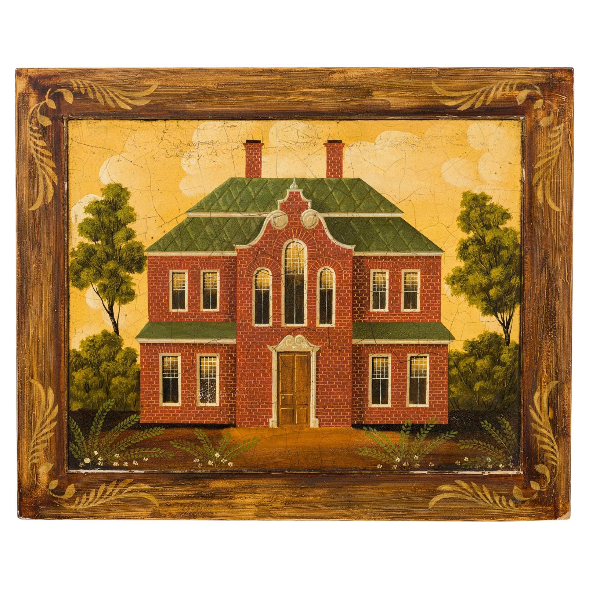 English Country Brick House Acrylic Painting