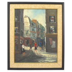 Mid-Century Modern Street Scene Painting, Hand-Painted, 20th Century