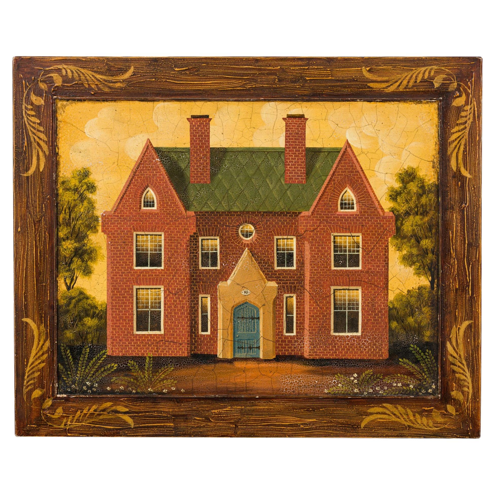 English Country Brick House Acrylic Painting