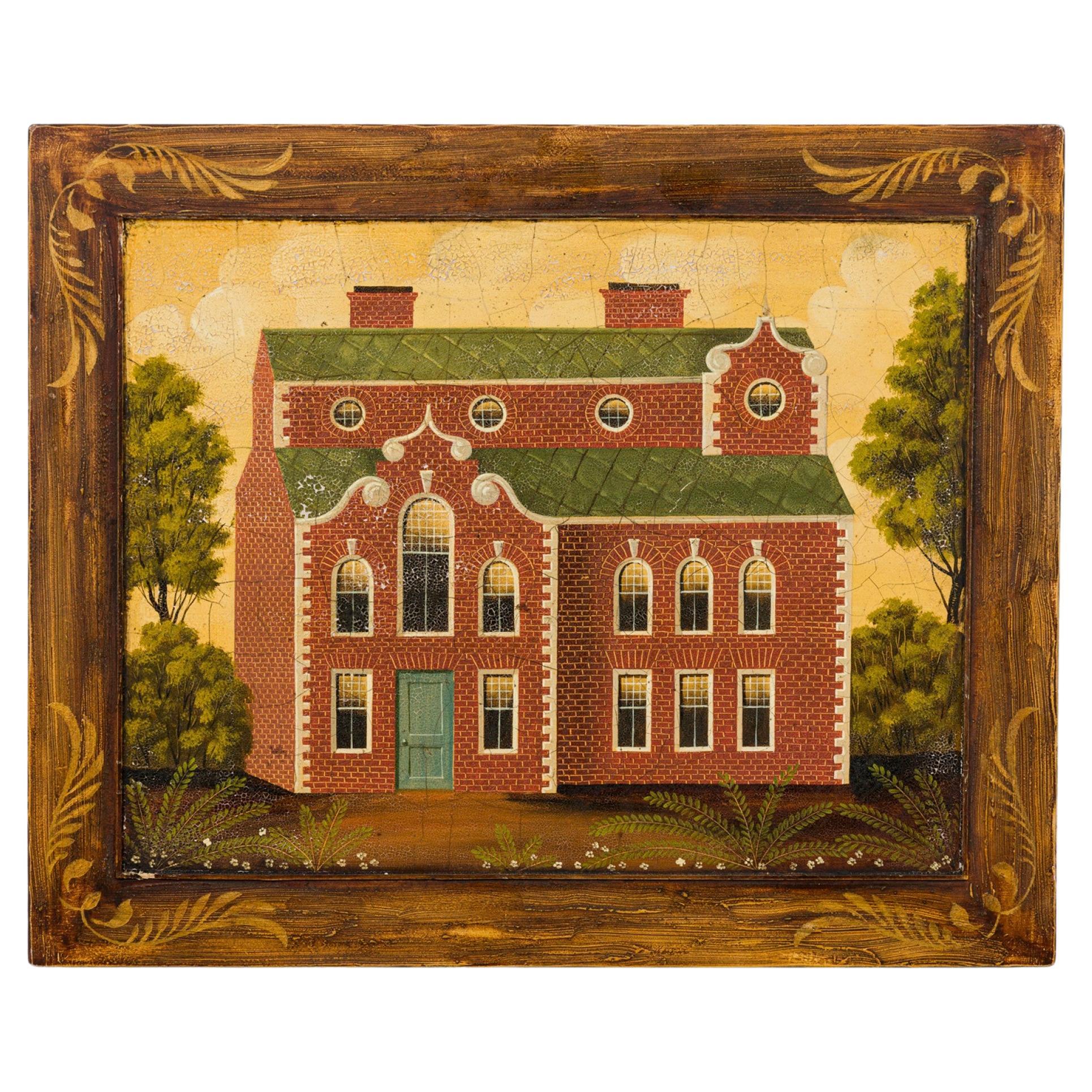 Casa di campagna inglese in mattoni Pittura acrilica in vendita