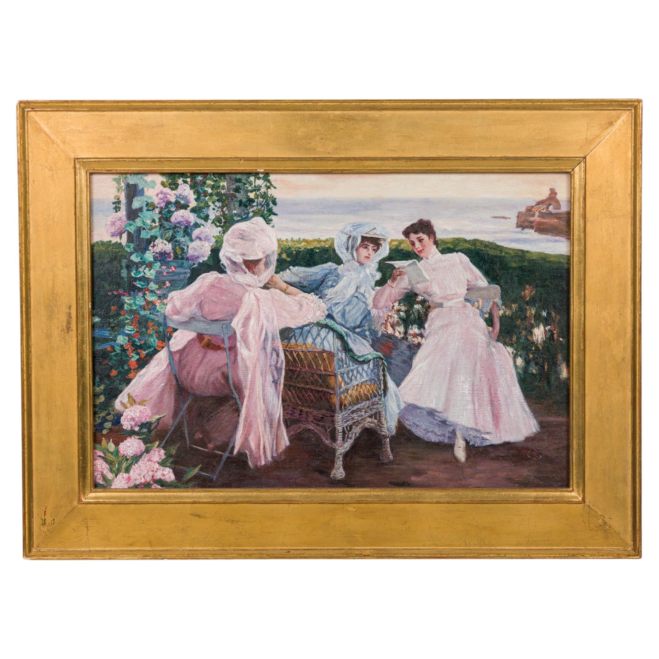 Hand-Painted Victorian Women Letter Art, Late 20th Century, USA