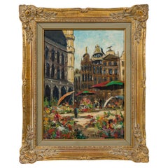 Framed Oil Painting of Spanish Street Scene, Mid-Century Modern, Italy