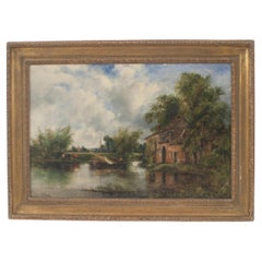 Continental Landscape Oil Painting, Biedermeier Style, 20th Century