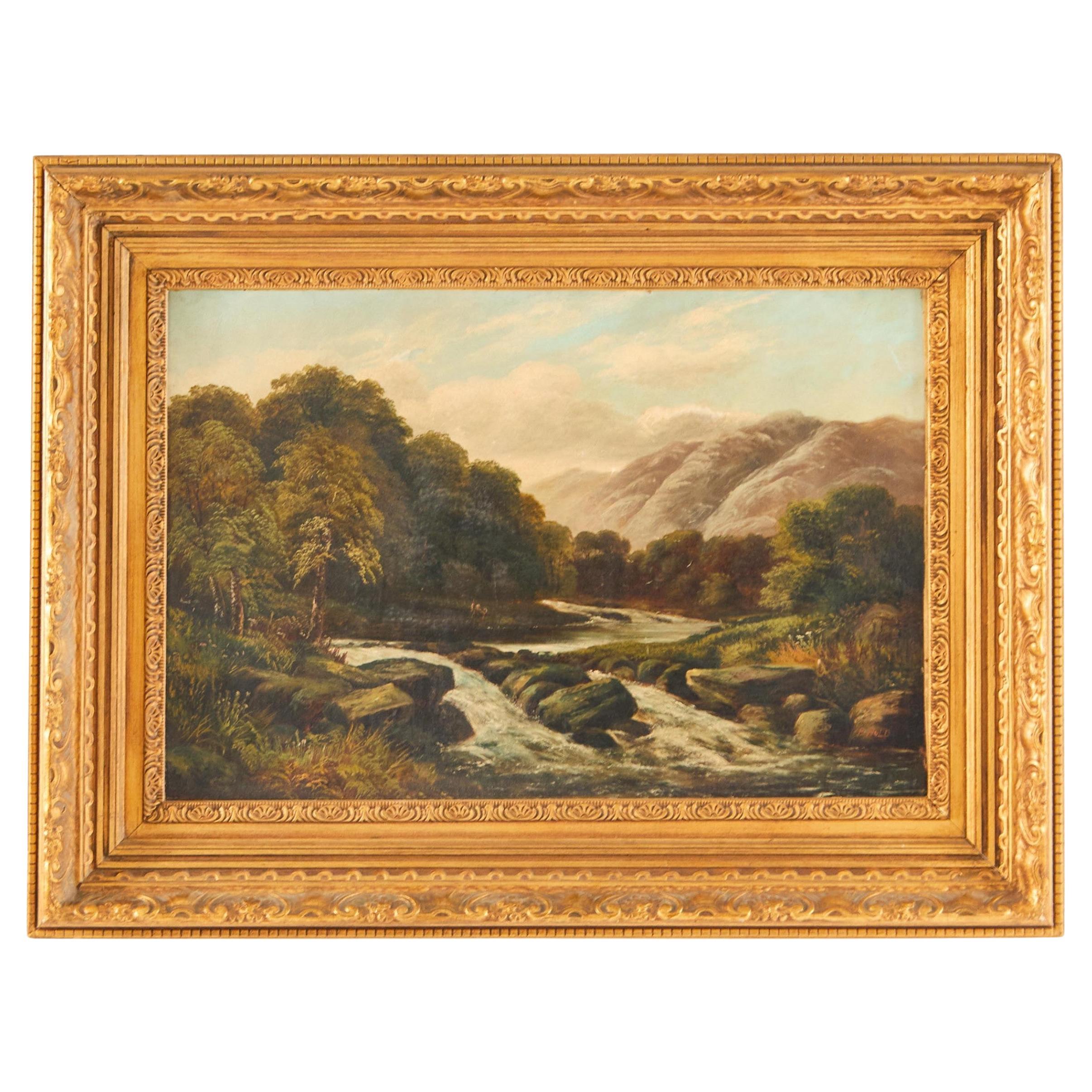 Victorian Oil on Canvas: 19th Century English Mountain Landscape