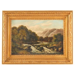 Victorian Oil on Canvas: 19th Century English Mountain Landscape