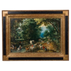 Hand-Painted Biedermeier Style Landscape with Ford, Late 20th Century