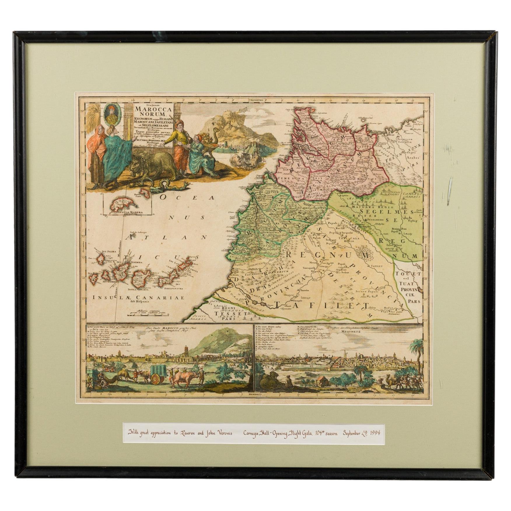 Framed Print of Antique German Map of Morocco, Biedermeier, Circa 1728