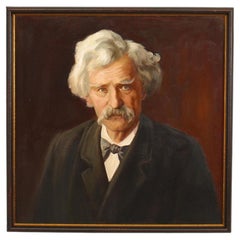 Mark Twain Oil Painting, Victorian Style, 19th Century, Hand-Painted