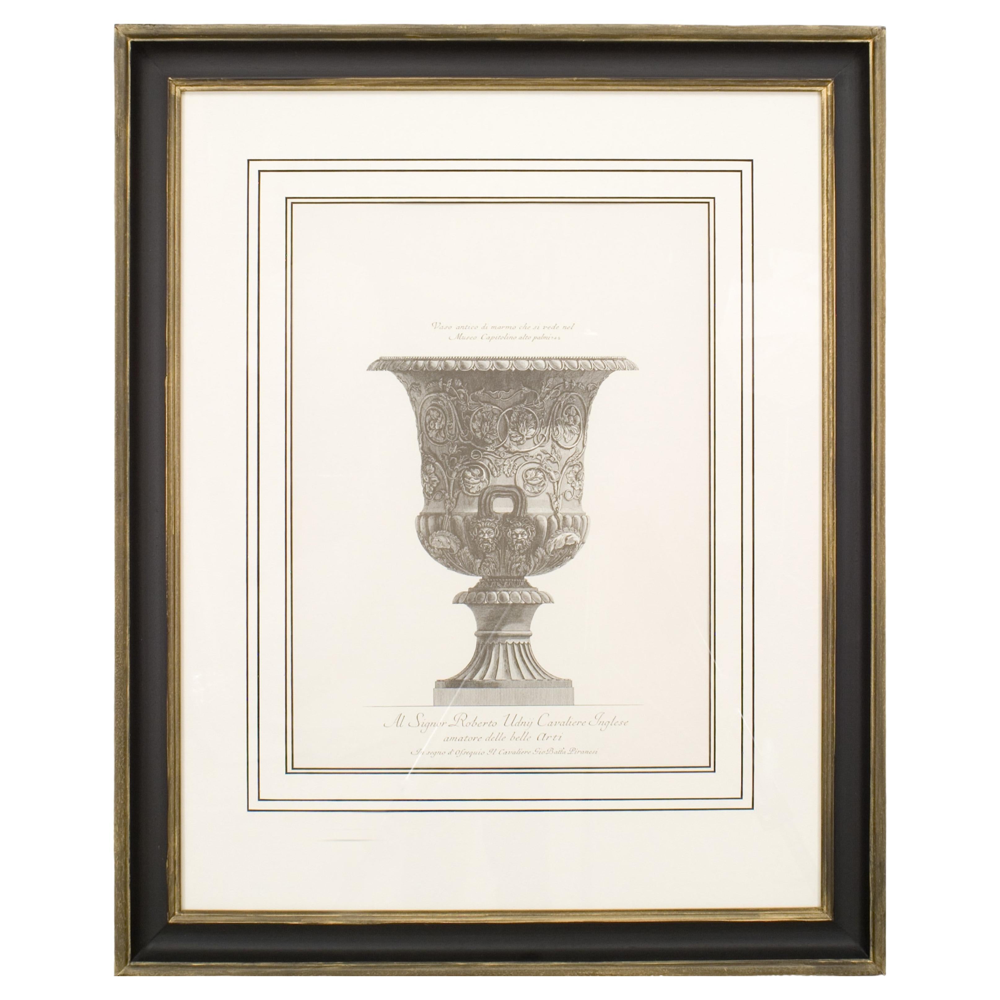 Italian Renaissance Classical Urn Print, Ebonized Frame, 19th Century