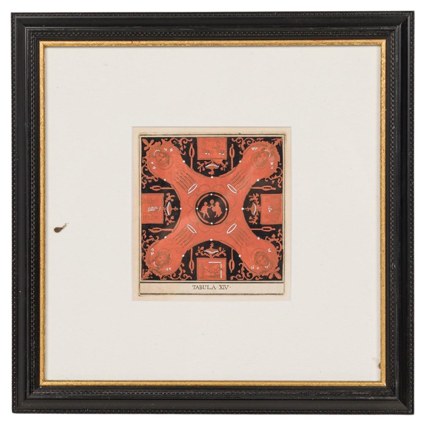 Rust and Black Hand Colored Print, Neoclassical, 19th Century, Italy