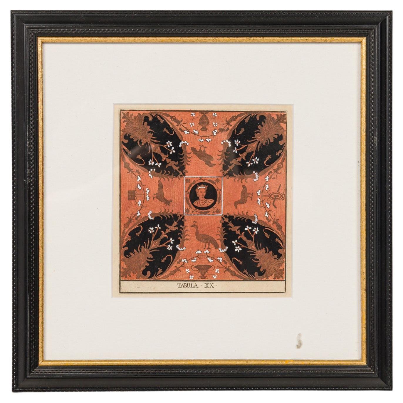 Rust and Black Hand Colored Print, Neoclassical, 19th Century, Italy