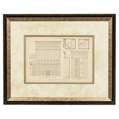 1912 Victorian Framed Print of Bank Building Blueprint