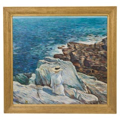 Pintura paisajística de South Ledges, pintada a mano al estilo victoriano, EE. UU.