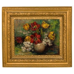 Dutch Still Life Oil Painting of Red and Yellow Tulips, 19th Century