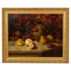 Dutch Still Life Oil Painting of Peaches, Pears, Grapes, 19th Century