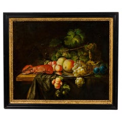 19th Century Dutch Still Life Oil Painting of Fruit and Lobster