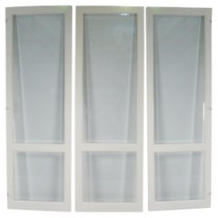 Modern Three-Fold Screen with White Lacquer Frame and Glass Panels