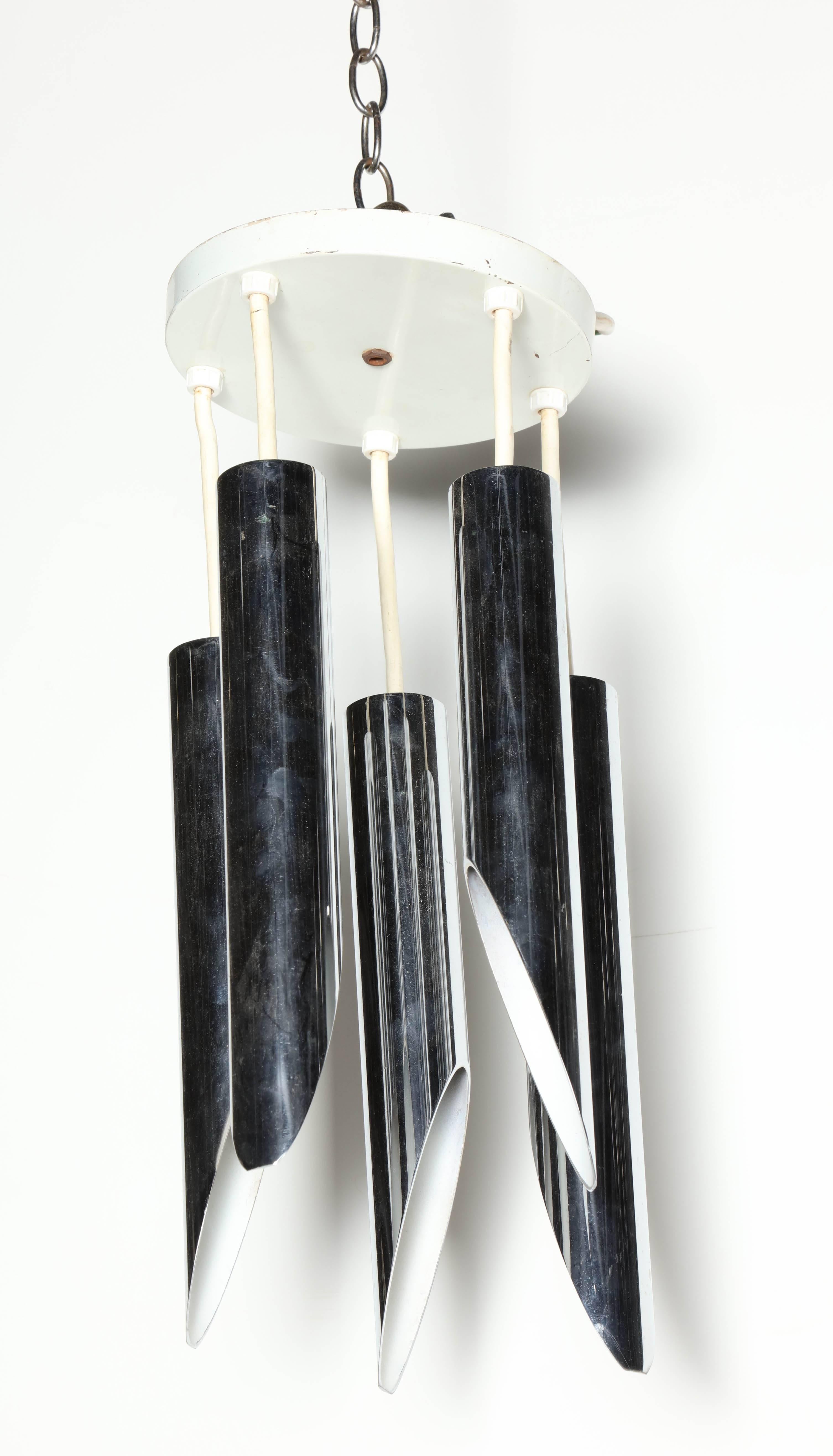 Robert Sonneman Verstellbare Chrom-Hängelampe „Tail Pipes“, um 1970  (Mitte des 20. Jahrhunderts) im Angebot