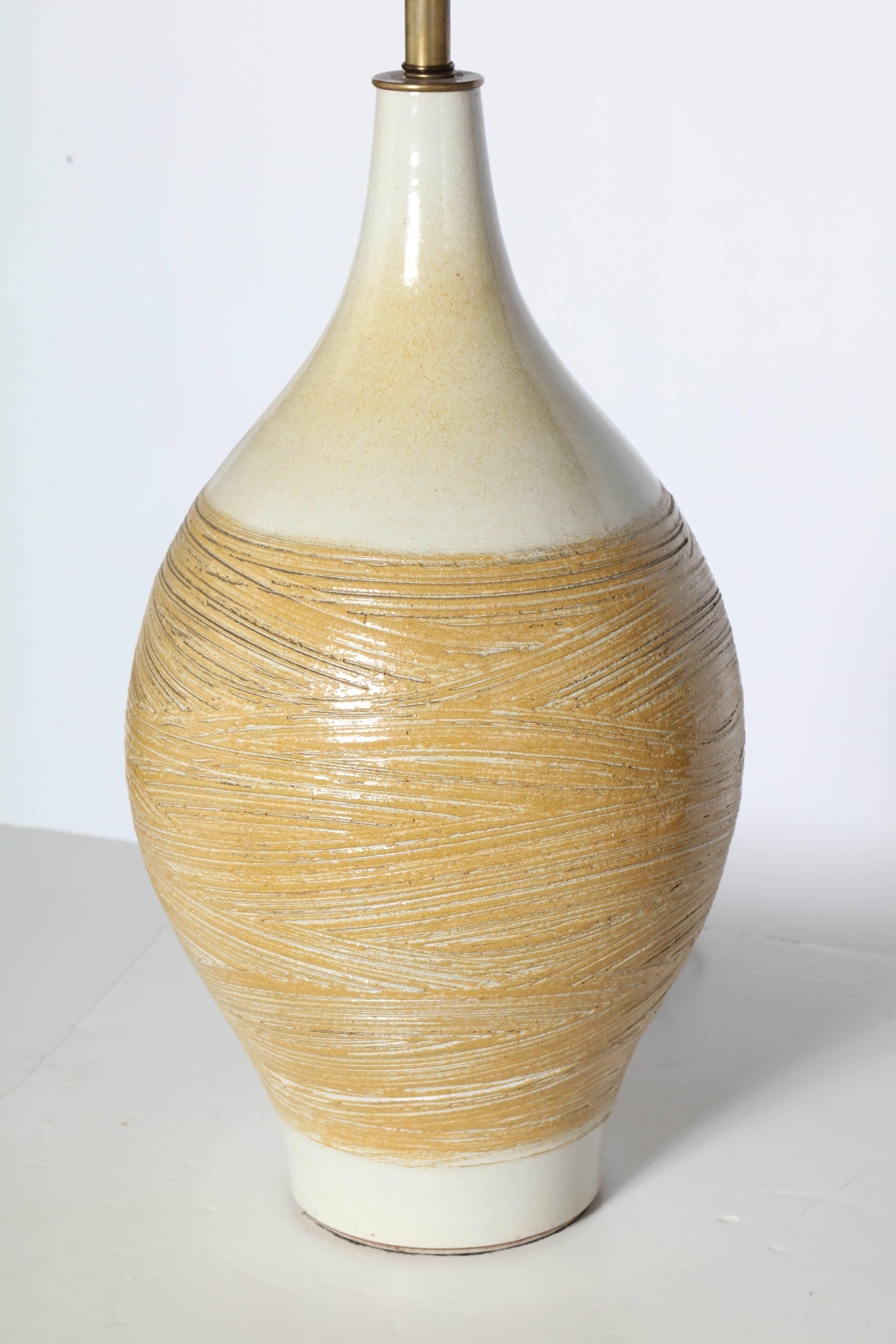 Mid-Century Modern Substantial Lee Rosen for Design Technics Series 3300 Yellow Ceramic Lamp, 1960s For Sale