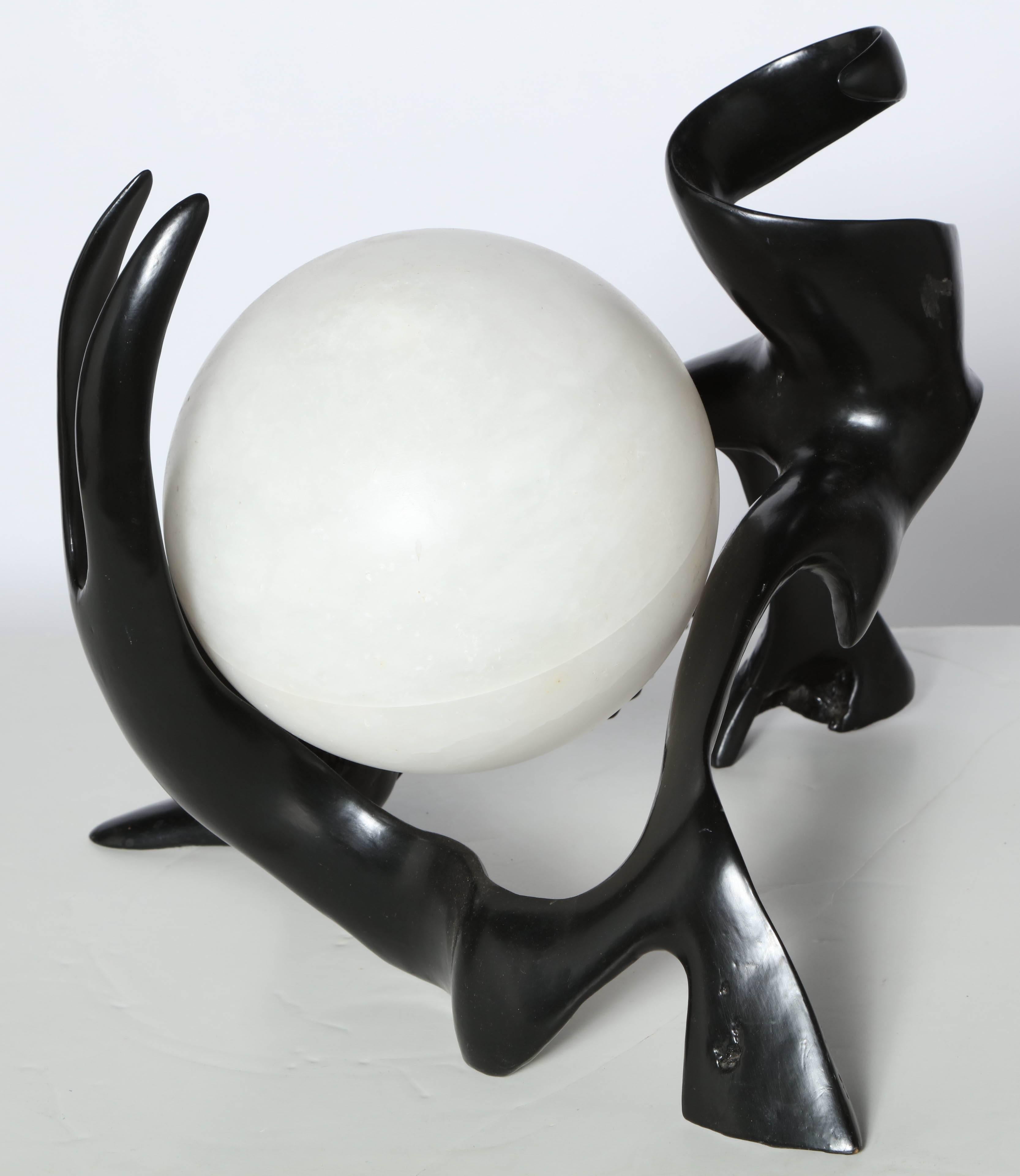 Late 20th Century Craft Revival Black Lacquered Wood & White Alabaster 