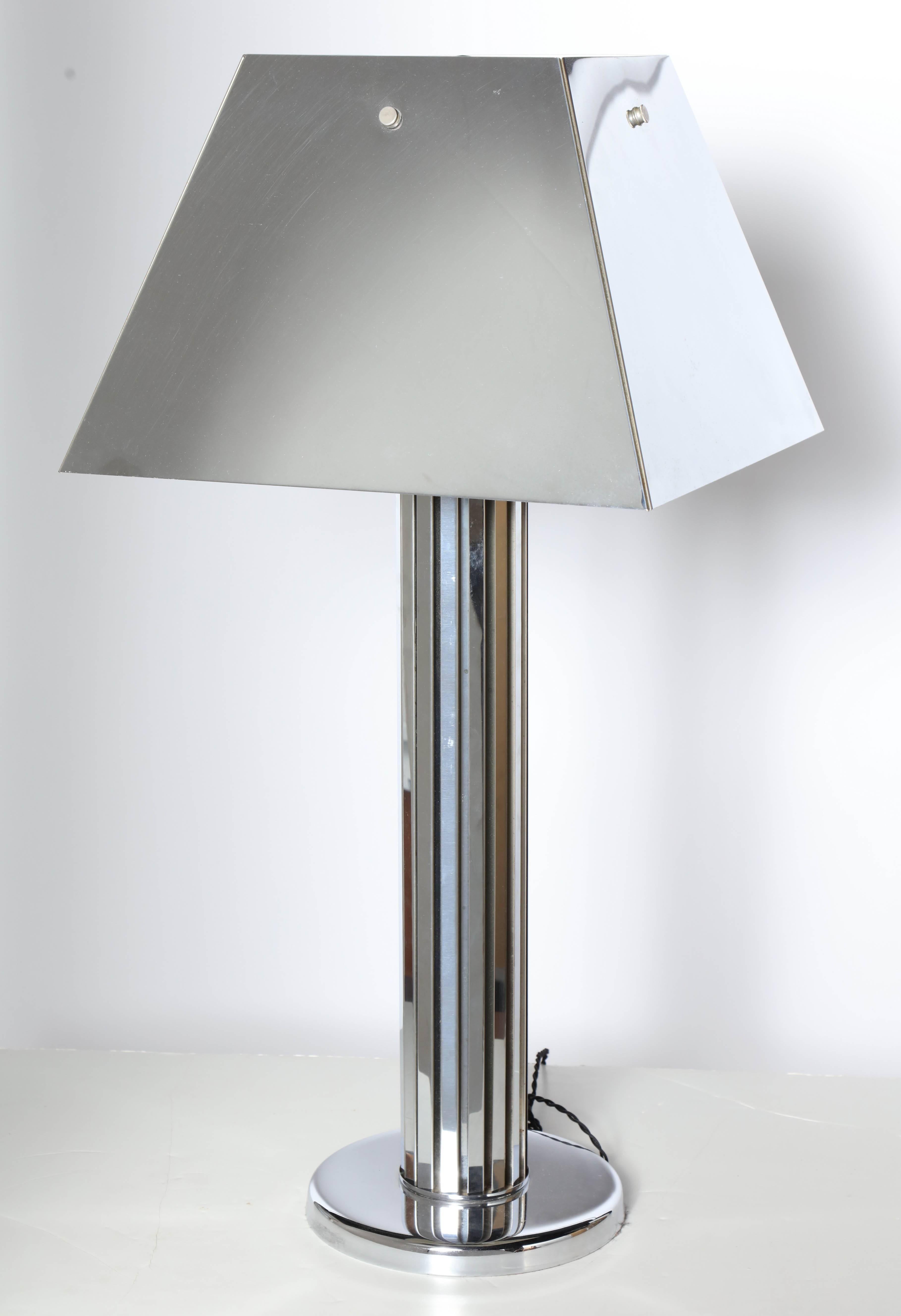 Modern Monumental Curtis Jere Reflective Chrome Table Lamp with Chrome Shade, C. 1970 For Sale