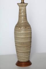 Tall Lee Rosen for Design-Technics Neutral Incised Art Pottery Table Lamp, 1960s