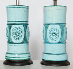 Pair of Aldo Londi for Bitossi Pale Aqua and Turquoise Ceramic Table Lamps