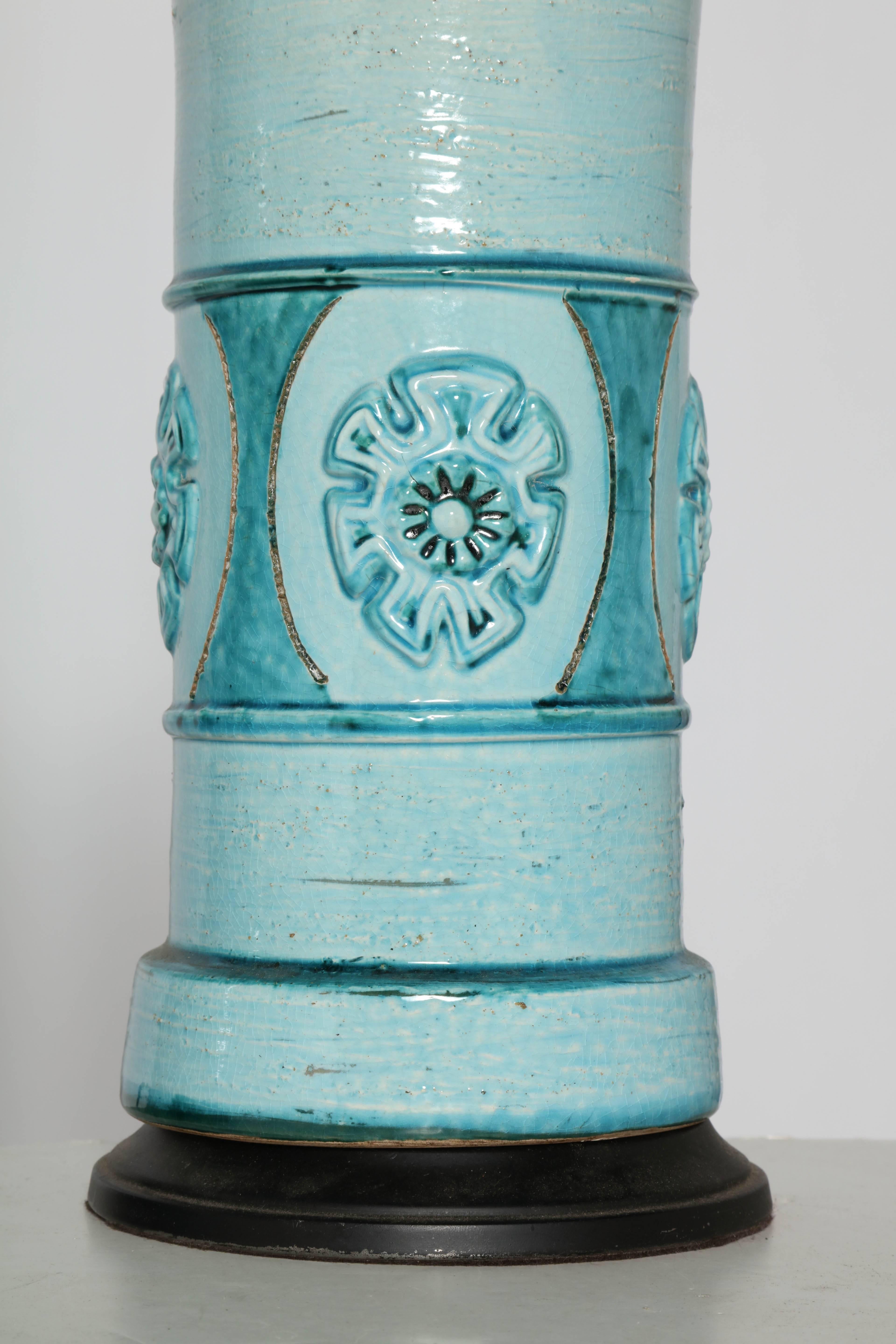 Italian Pair of Aldo Londi for Bitossi Pale Aqua and Turquoise Ceramic Table Lamps 
