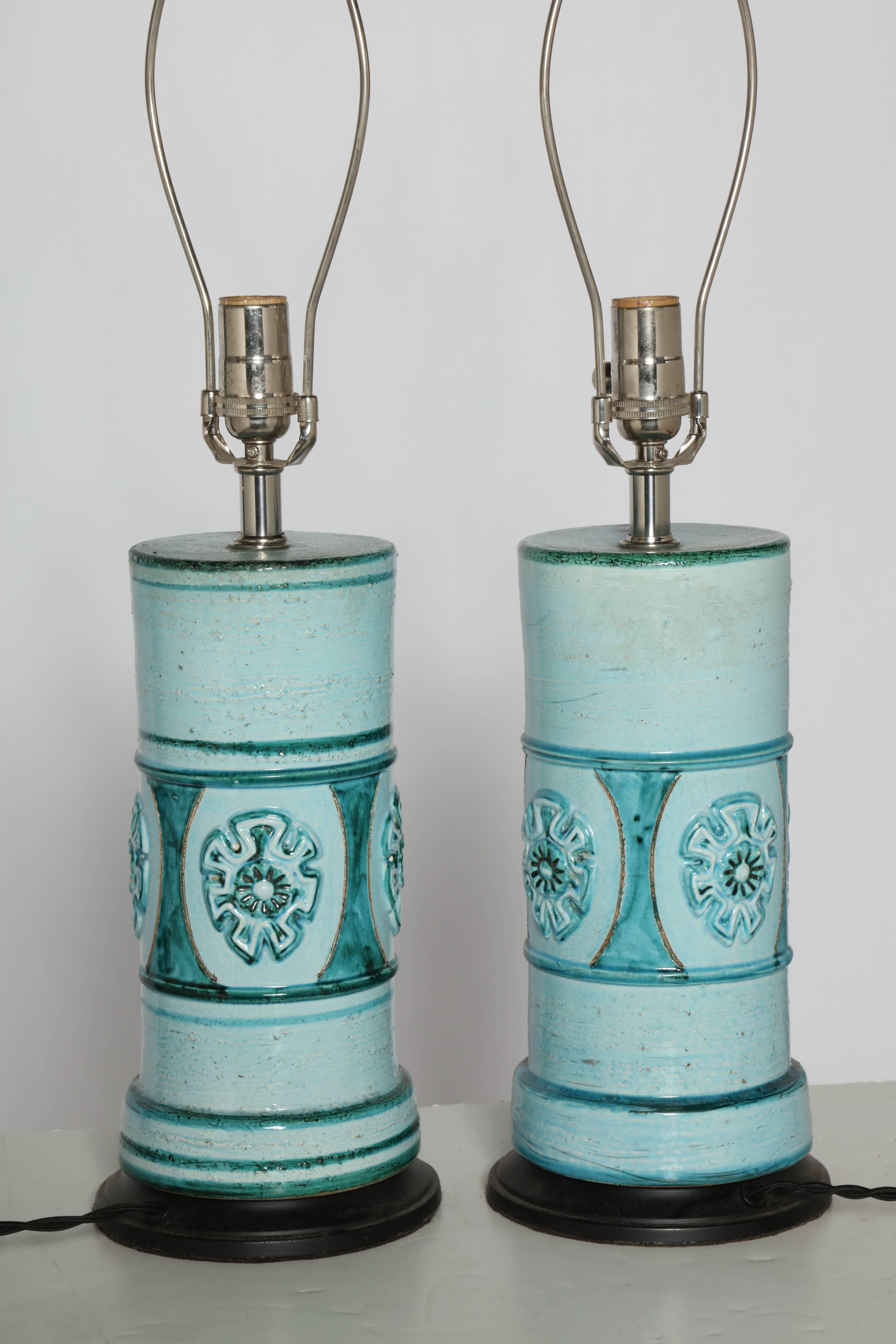 Pair of Aldo Londi for Bitossi Pale Aqua and Turquoise Ceramic Table Lamps  2