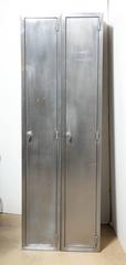 Two Tall & Narrow 1950s Industrial, Brushed Steel Armoires