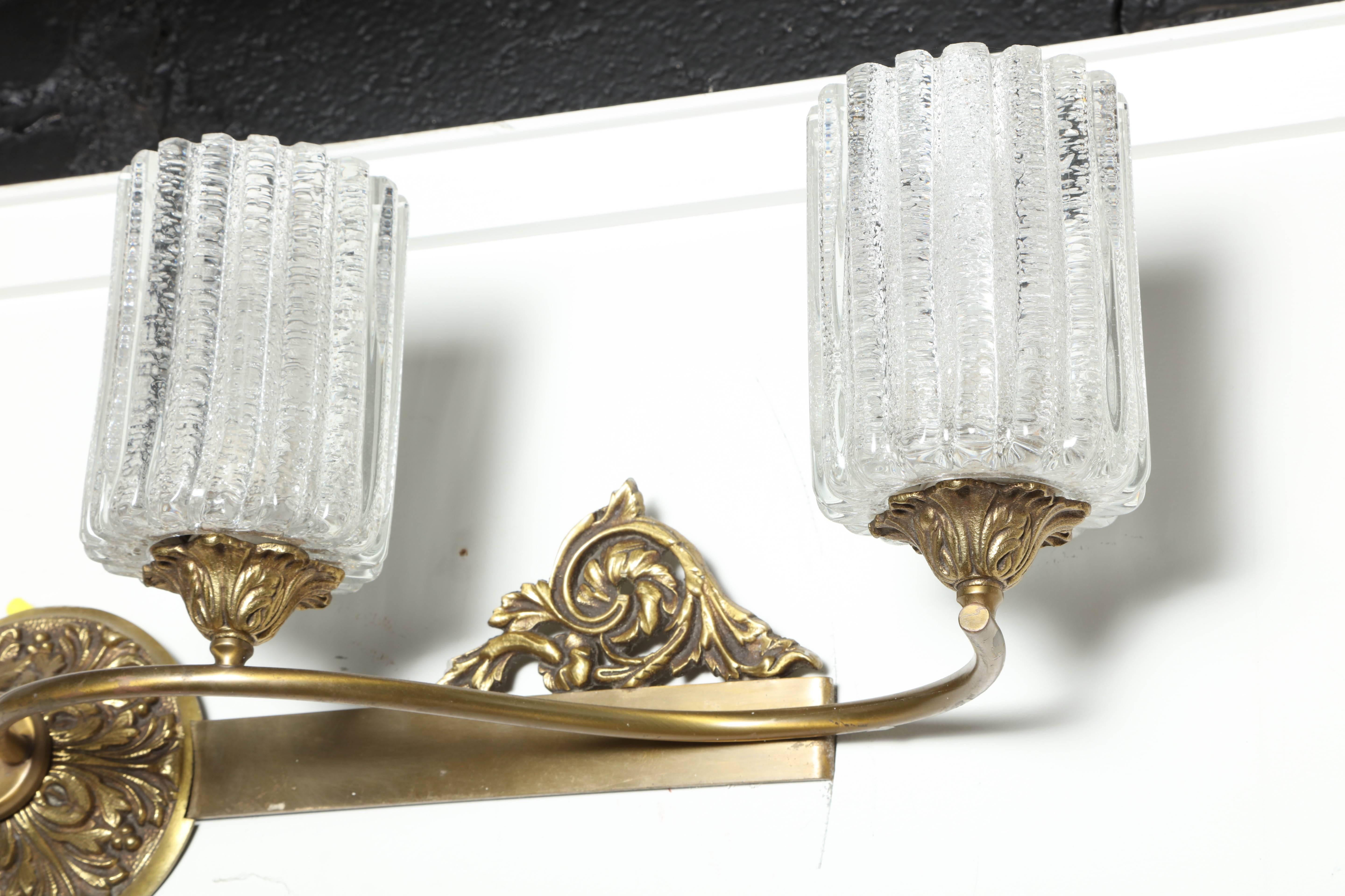 Cast Marbro Murano Co. Brass & Bronze Wall Lamp with Four Salted Murano Glass Shades For Sale