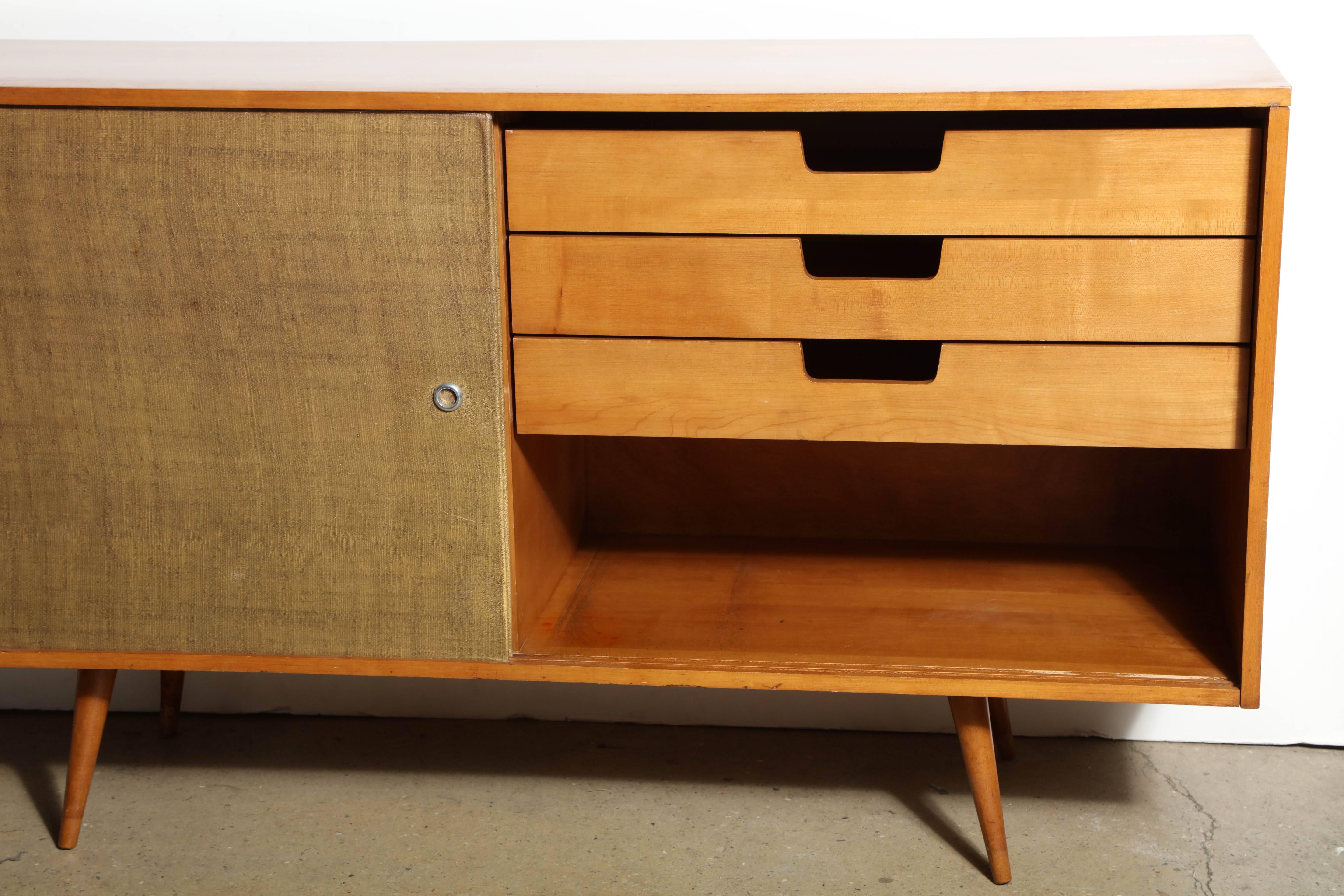 Paul McCobb Planner Group for Winchendon Maple and Grasscloth Credenza, 1950's In Good Condition In Bainbridge, NY