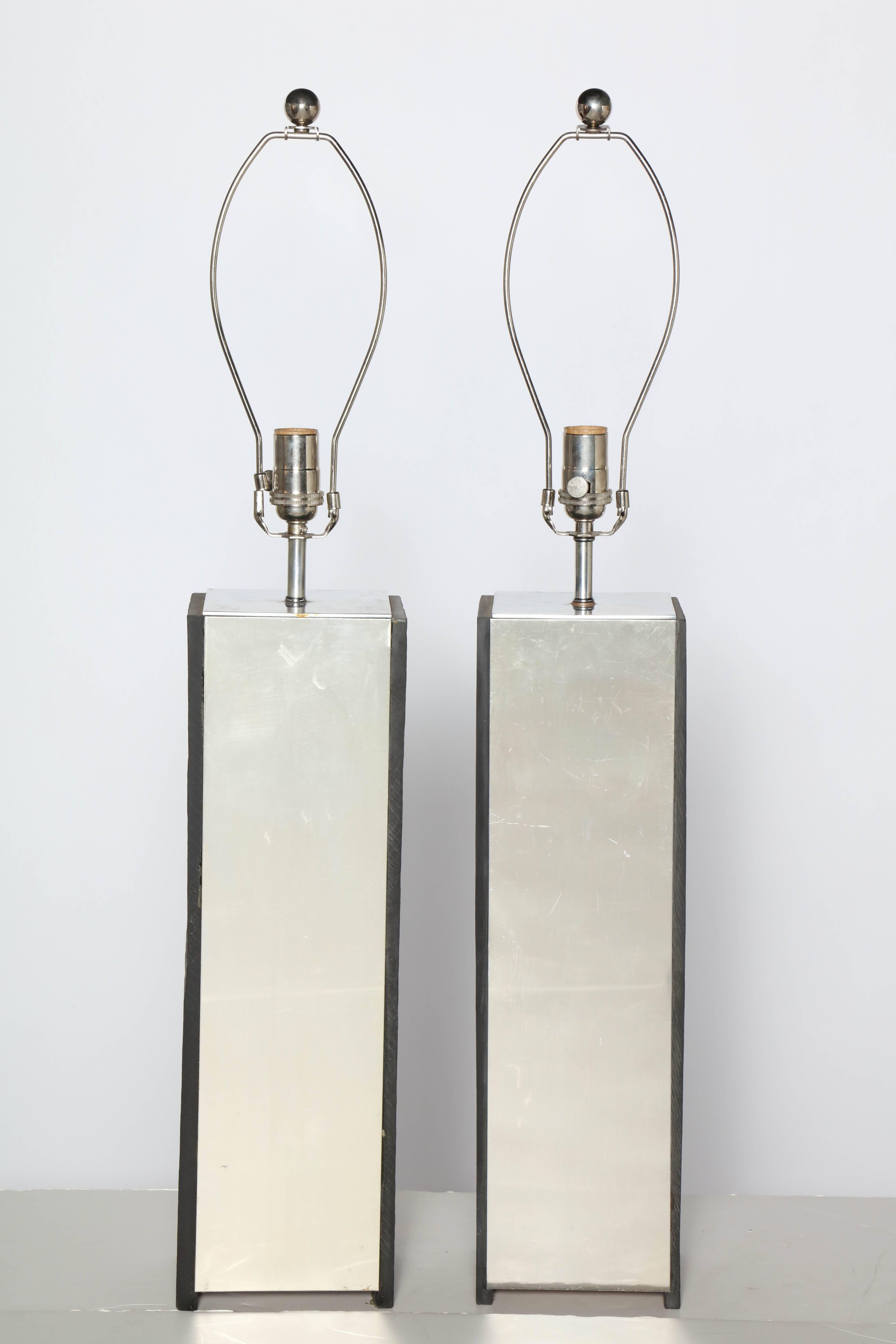 American Substantial Pair of Laurel Lamp Co. Black Slate and Aluminum Table Lamps, 1960s