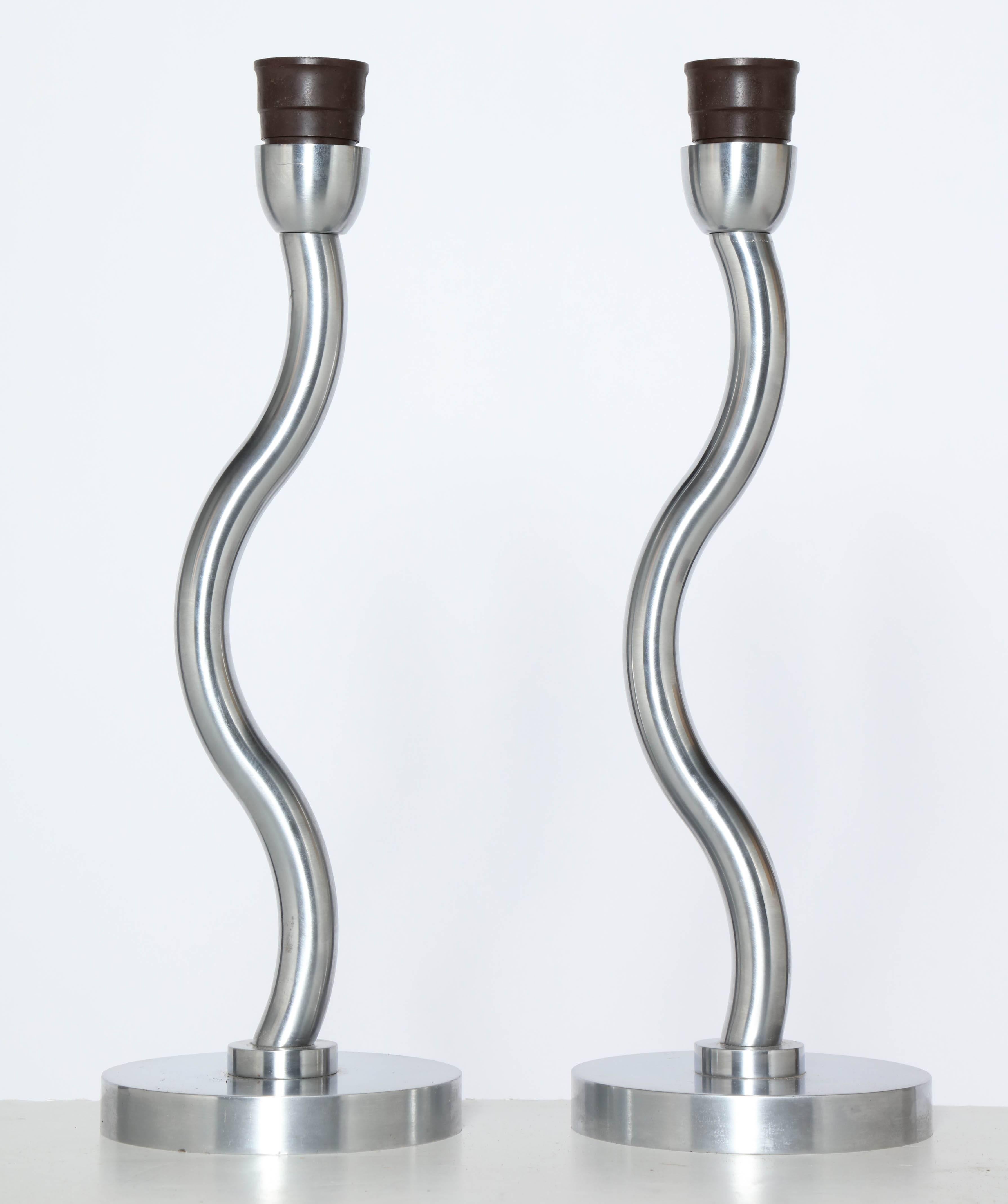 Post-Modern Pair of Post Modern Precision Machined Brushed Steel 