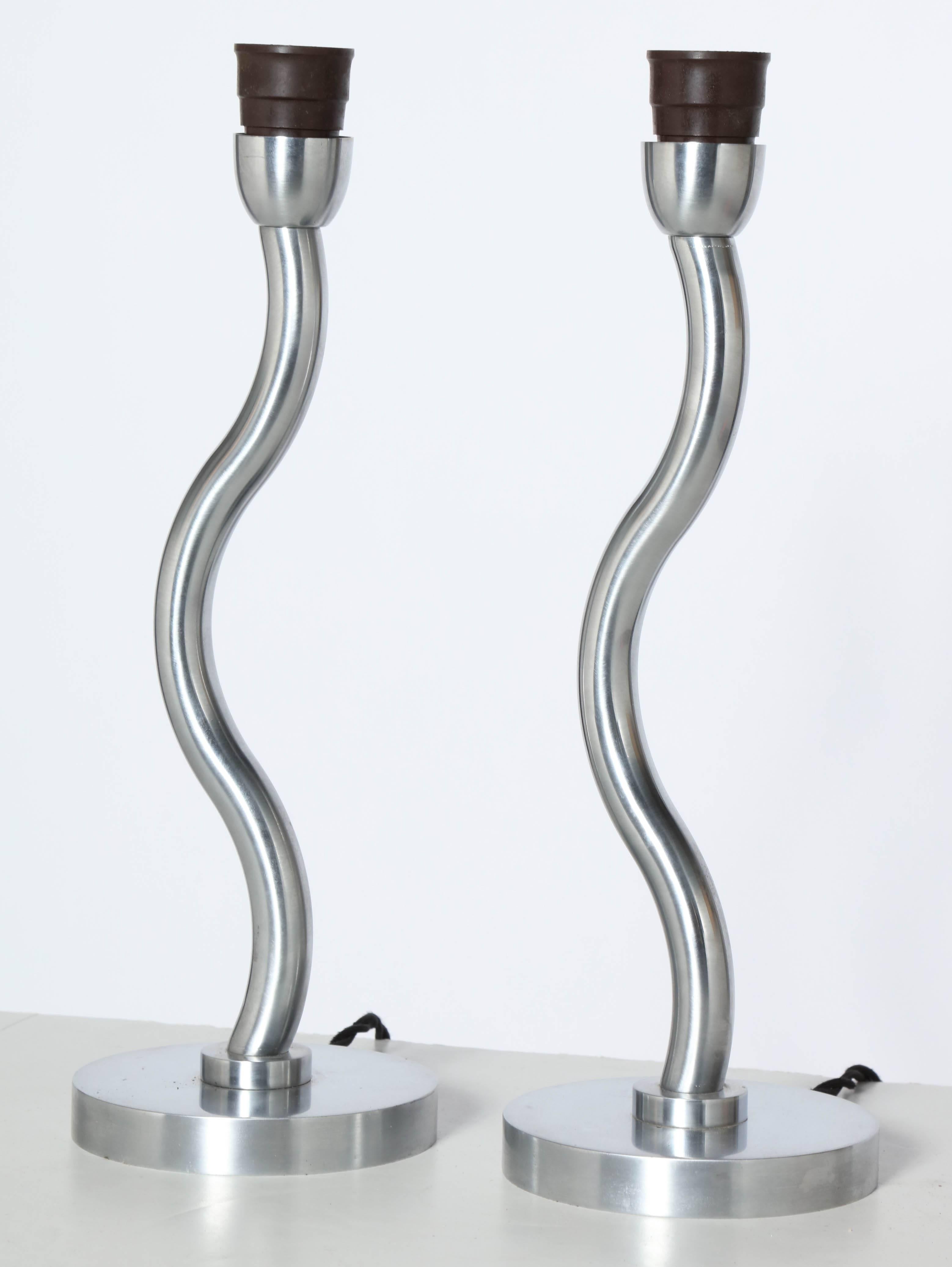 Pair of Post Modern Precision Machined Brushed Steel 
