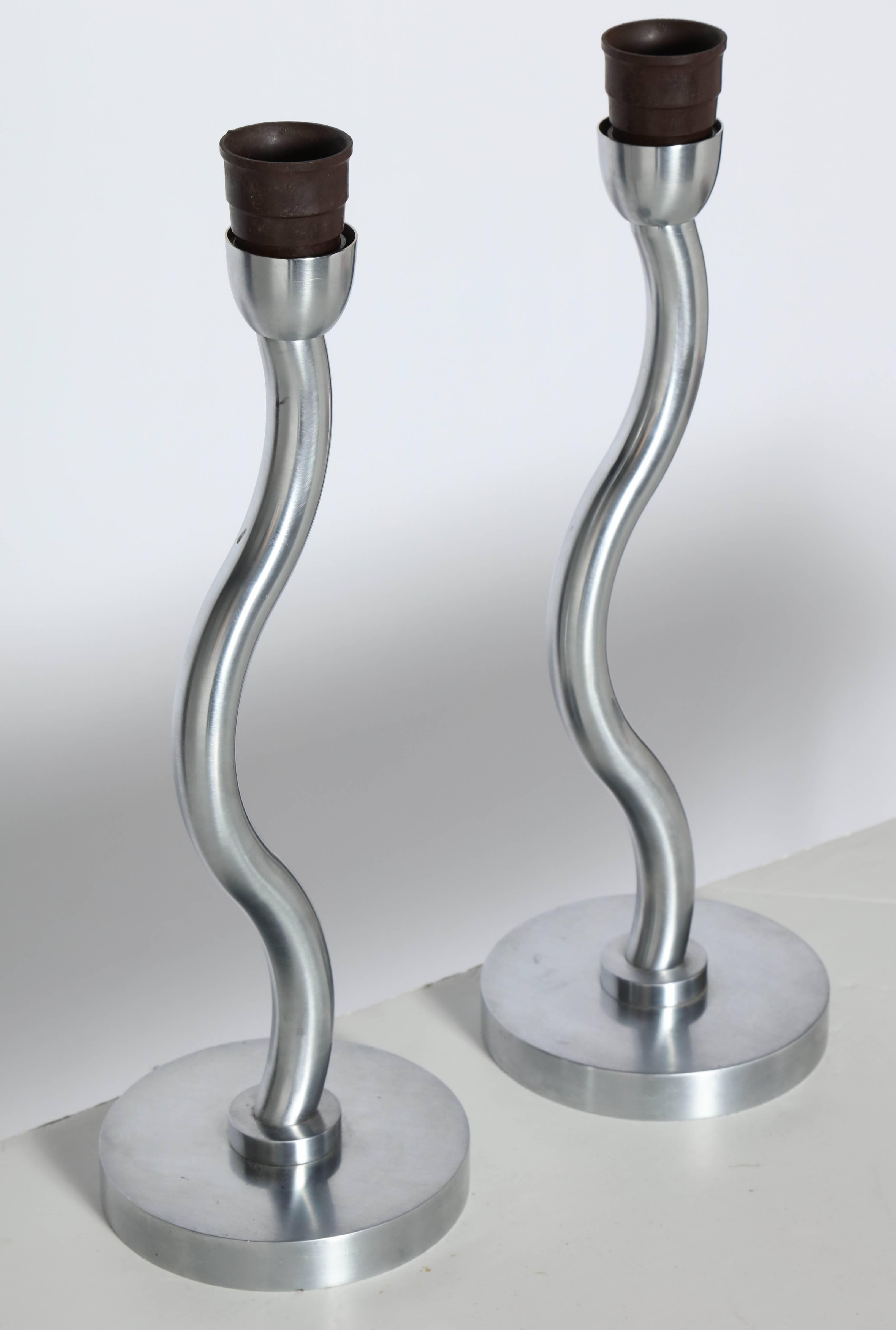 European Pair of Post Modern Precision Machined Brushed Steel 