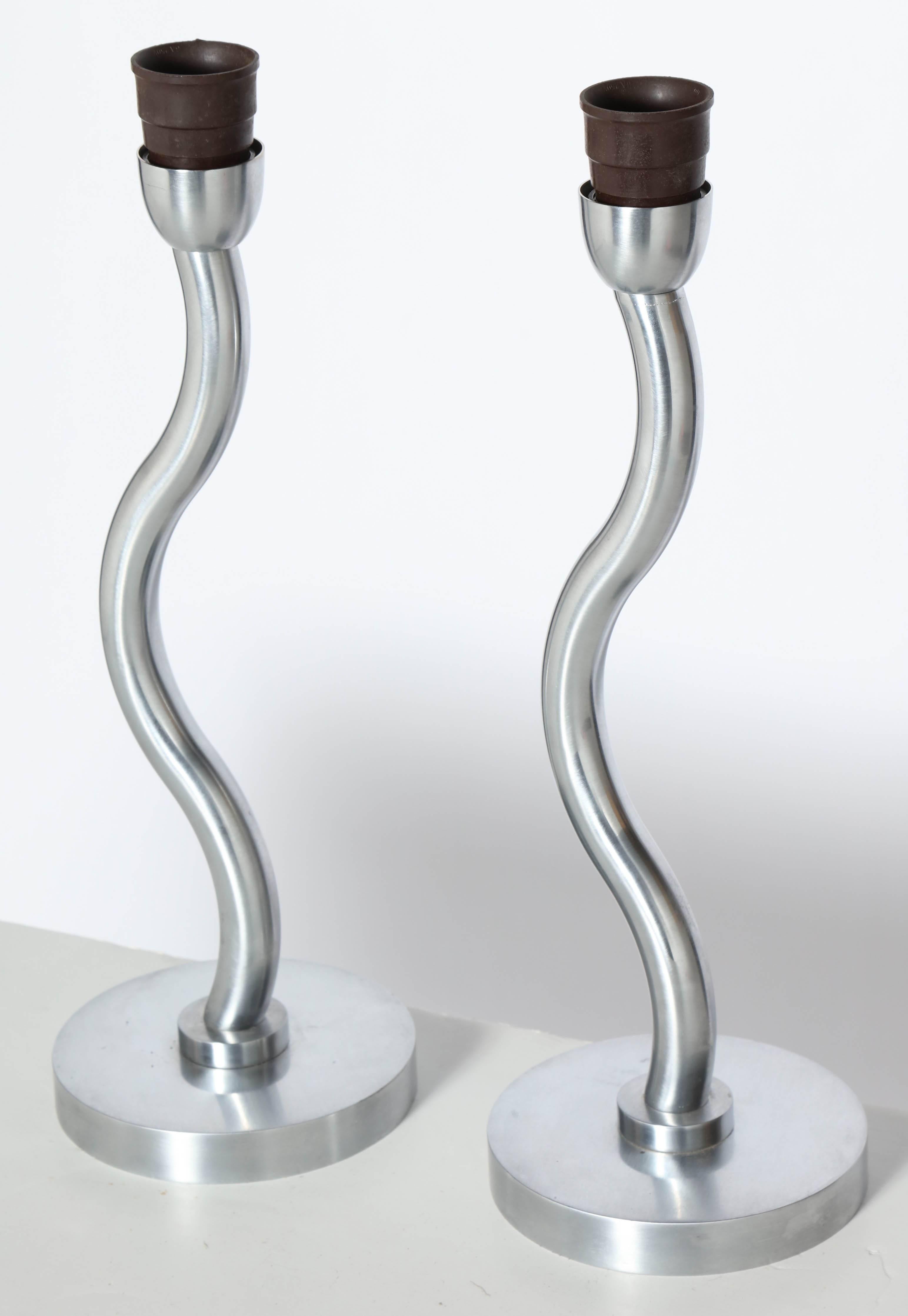 Aluminum Pair of Post Modern Precision Machined Brushed Steel 