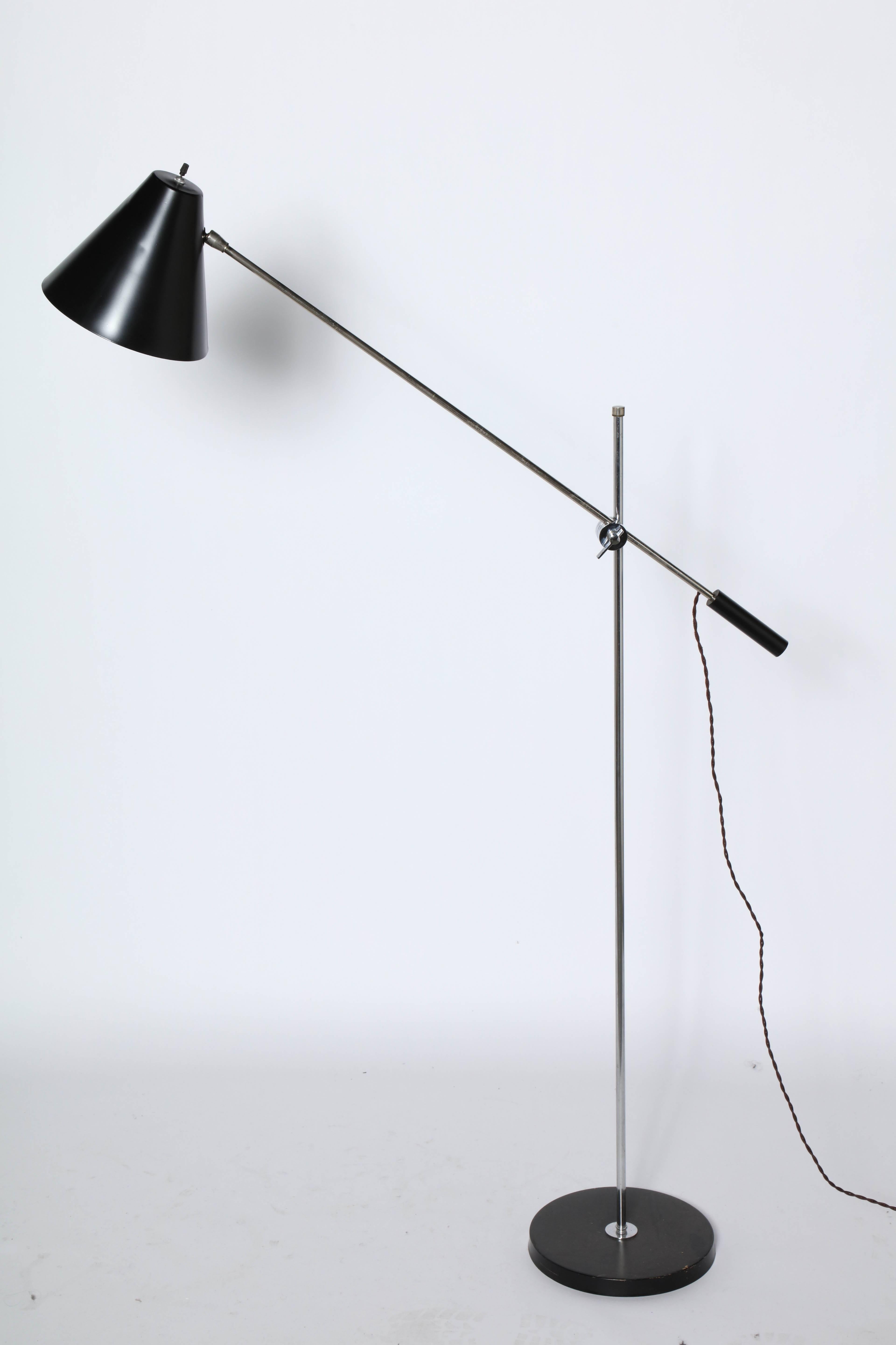 American Laurel Lamp Co. Adjustable Chrome Floor Lamp with Black Enamel Shade, 1960s