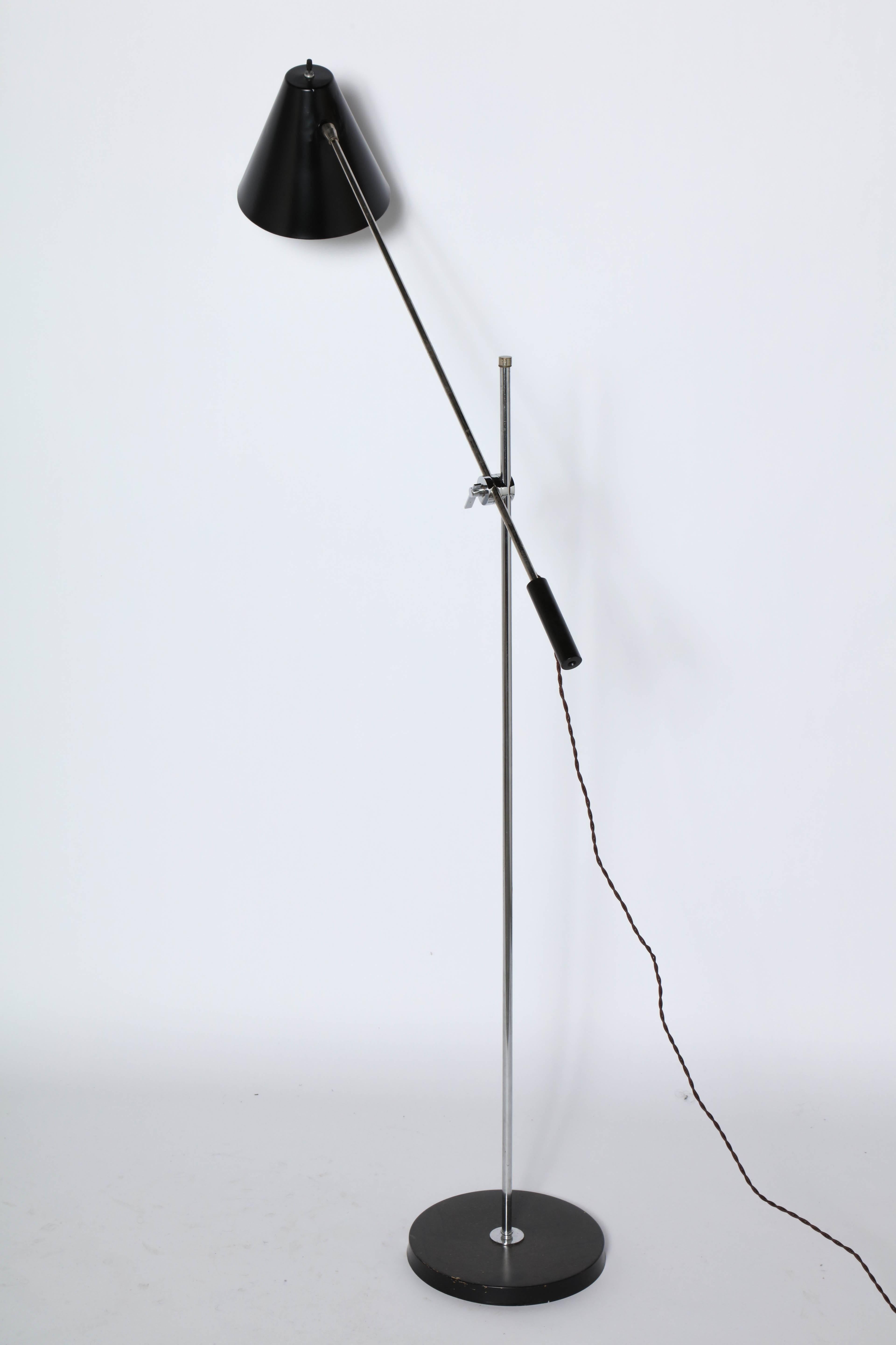 Aluminum Laurel Lamp Co. Adjustable Chrome Floor Lamp with Black Enamel Shade, 1960s