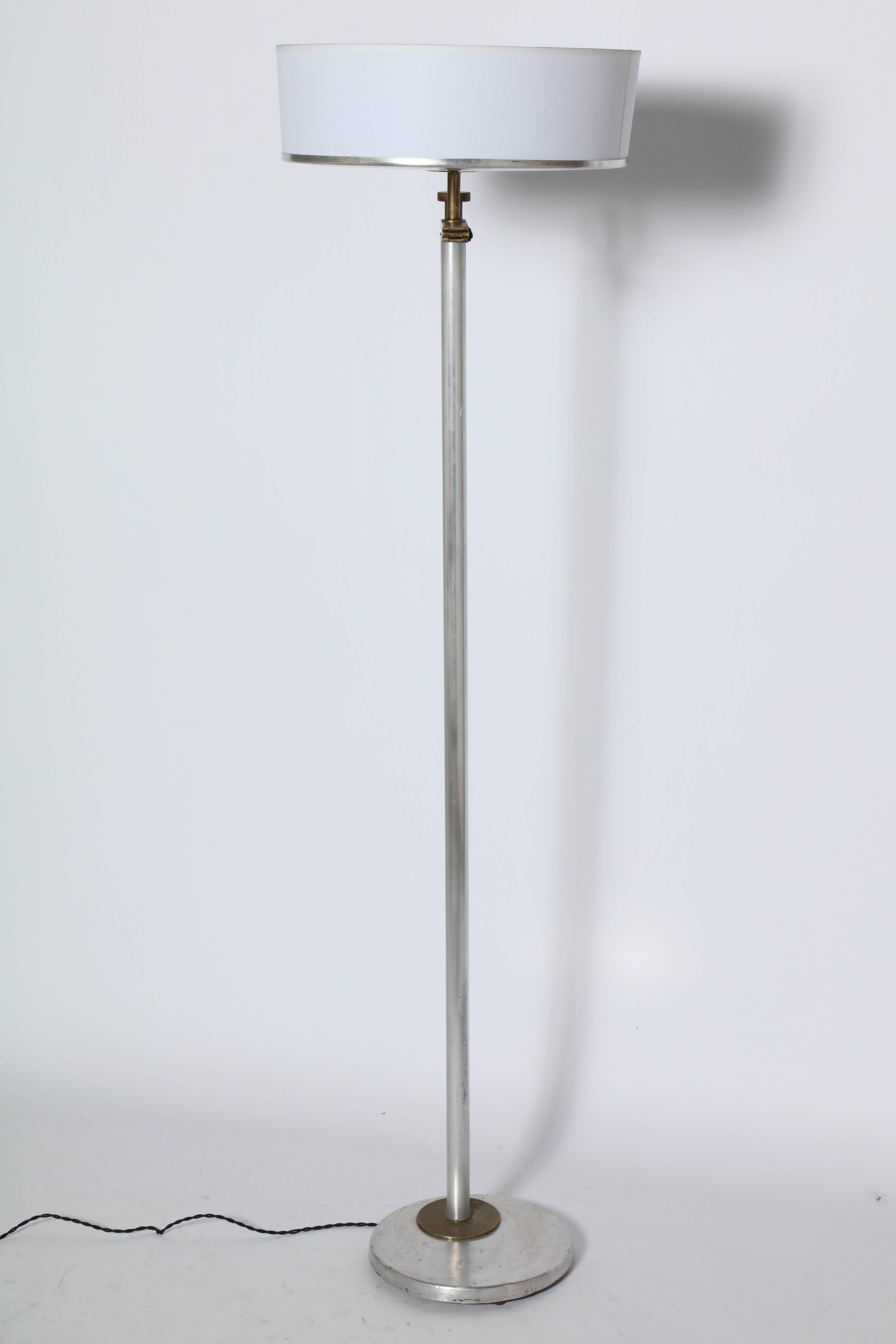 Mid-20th Century Kurt Versen Brushed Aluminum & Brass Flip Top Floor Lamp with White Shade, 1930s