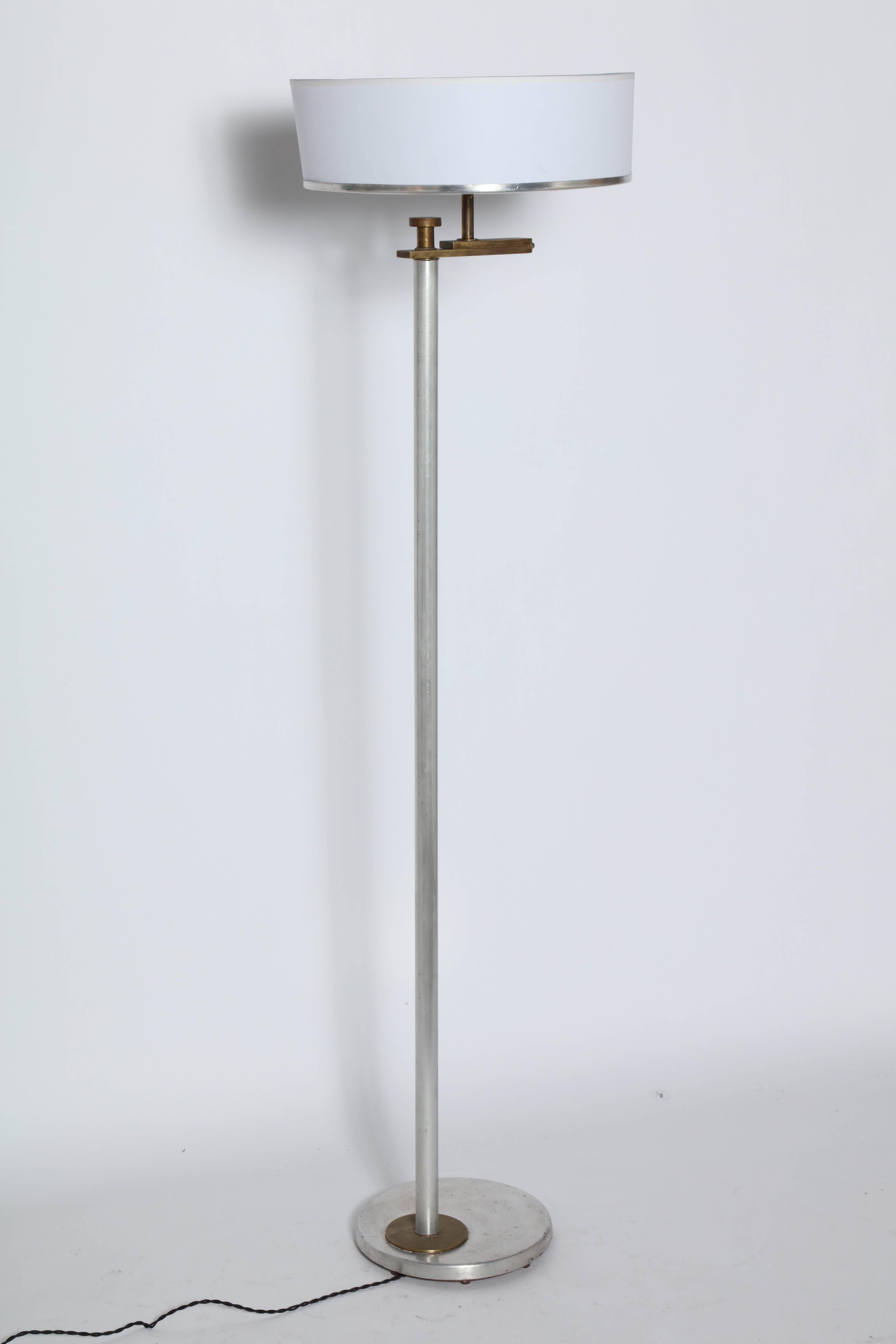 Kurt Versen Brushed Aluminum & Brass Flip Top Floor Lamp with White Shade, 1930s 1