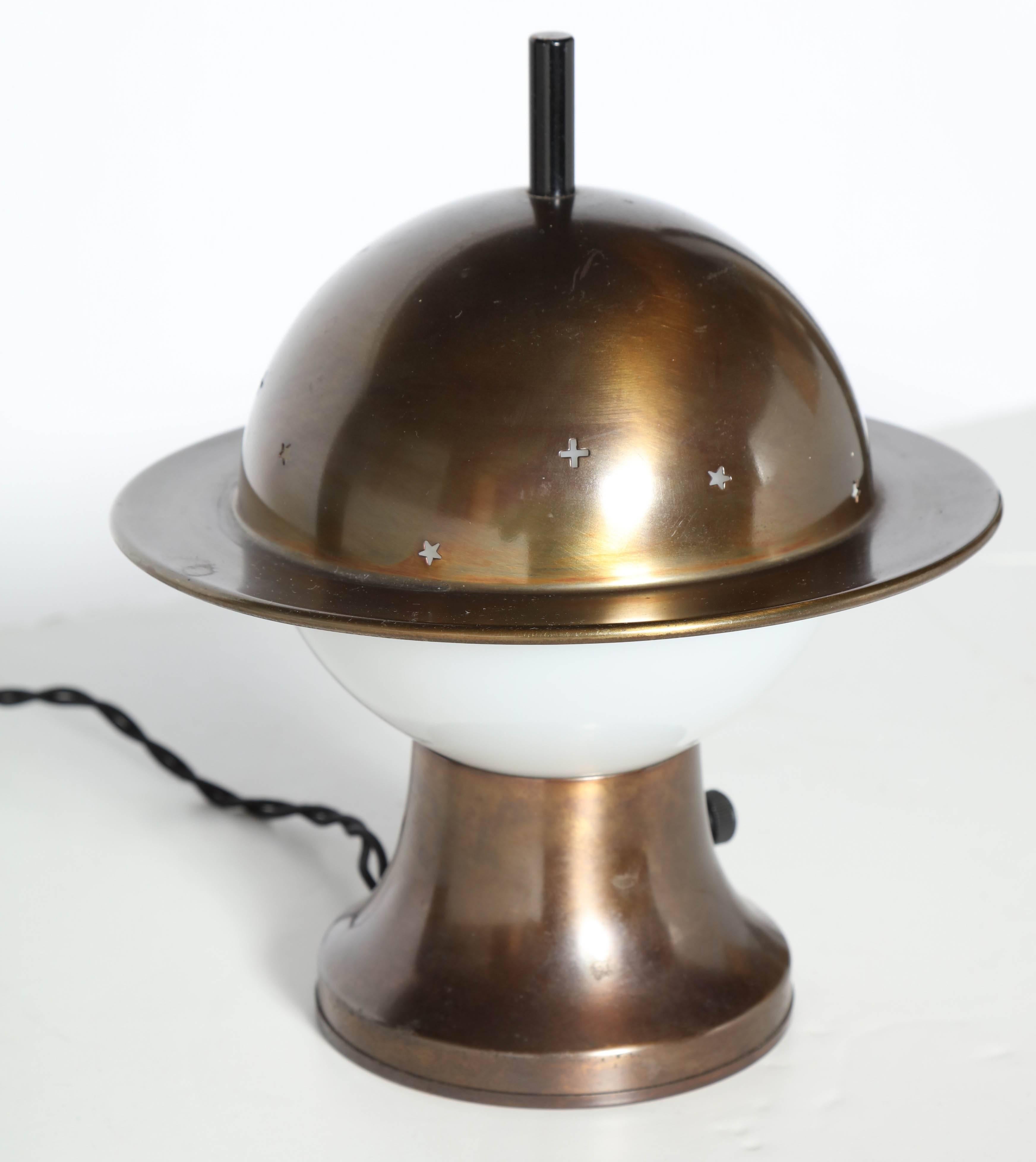Art Deco Walter Von Nessen English Bronze Finish Pierced Constellation Table Lamp