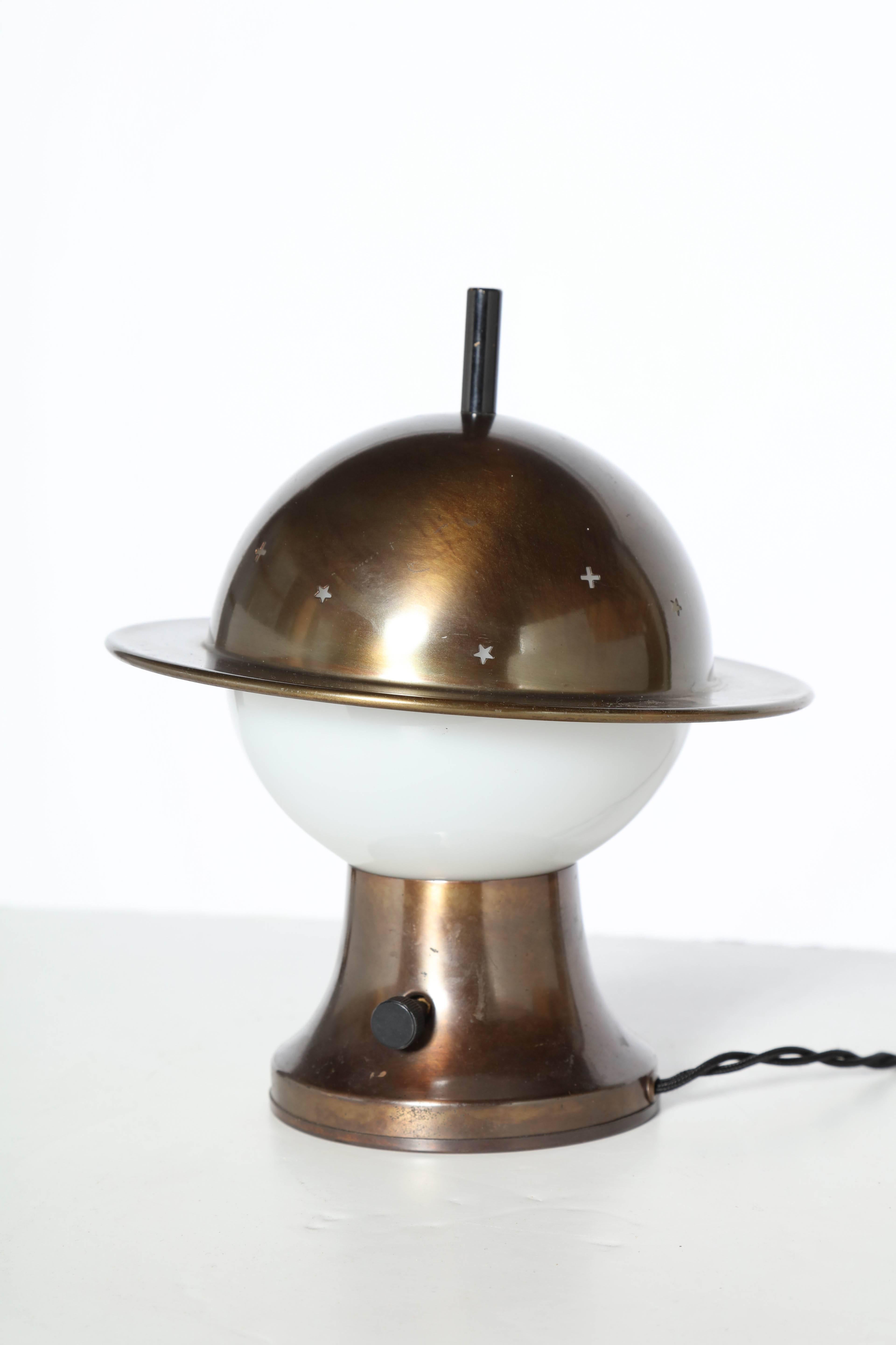 Walter Von Nessen English Bronze Finish Pierced Constellation Table Lamp In Good Condition In Bainbridge, NY