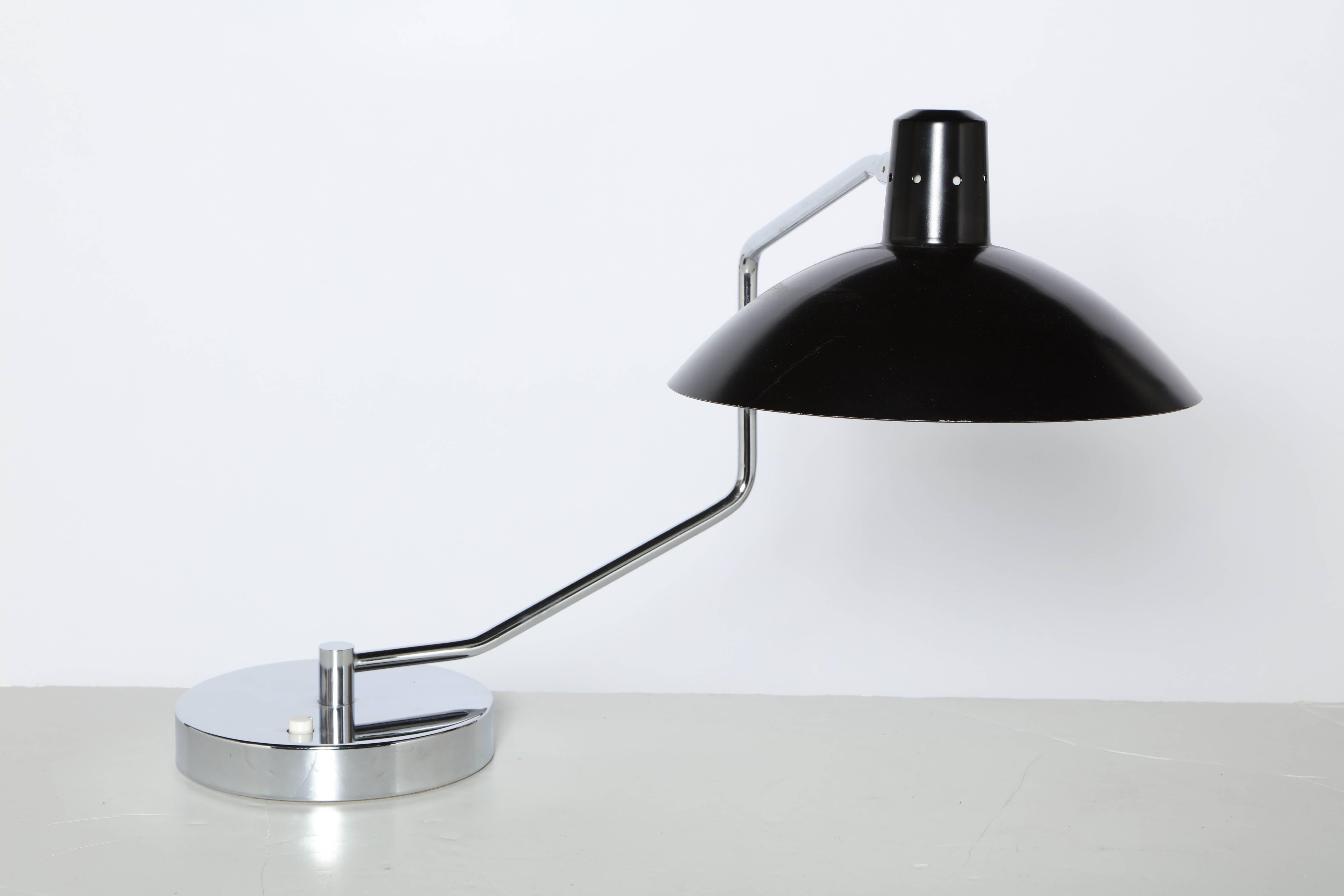 Streamlined Moderne Clay Michie for Knoll No. 8 Swing Arm Chrome Desk Lamp with Black Shade