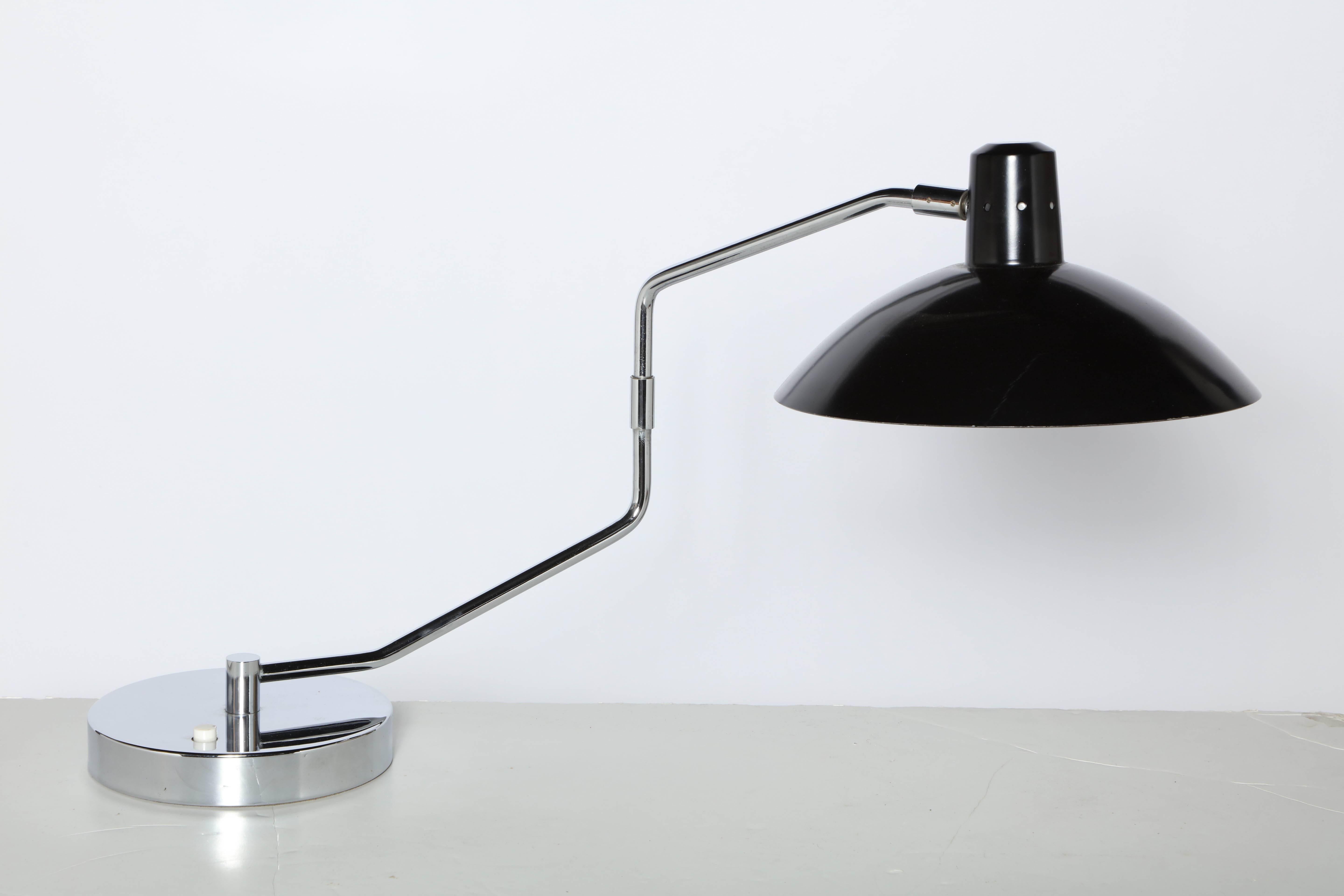 French Clay Michie for Knoll No. 8 Swing Arm Chrome Desk Lamp with Black Shade