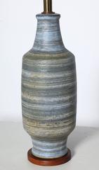 1950's Design Technics Pale French Blue and Earthen Striped Ceramic Table Lamp