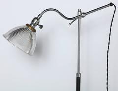 Cast Iron & Chrome Articulating Floor Lamp with Holophane Shade, Circa 1930