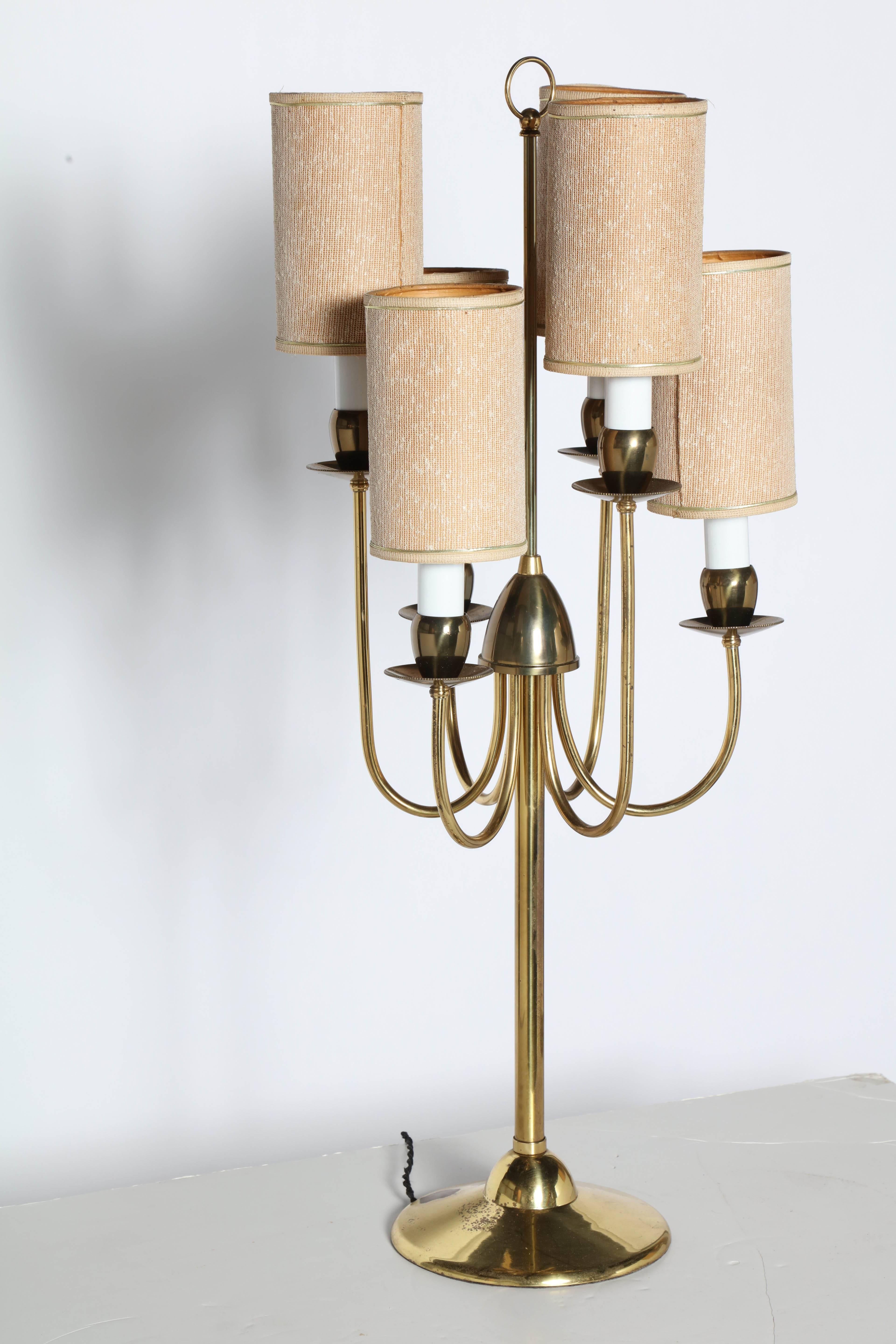 Mid-20th Century Tommi Parzinger Style Brass Two Tier Six Candlestick Candelabra Table Lamp 