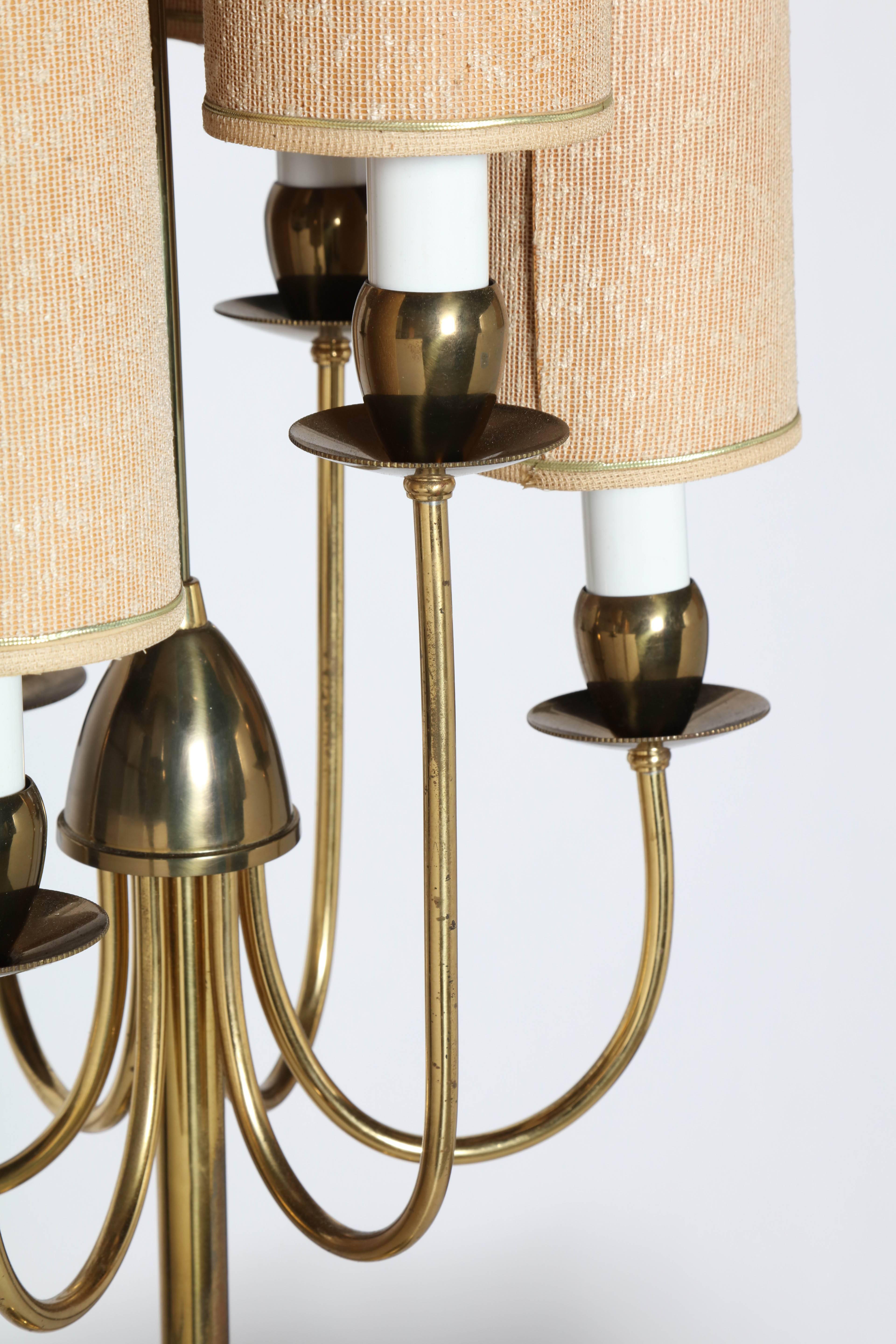 Mid-Century Modern Tommi Parzinger Style Brass Two Tier Six Candlestick Candelabra Table Lamp 